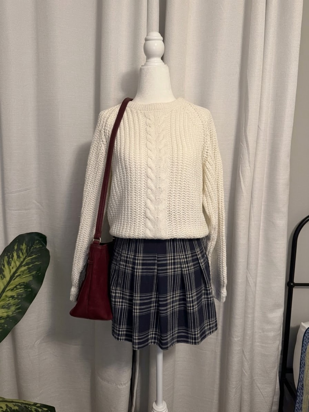 Vintage 90s Chunky Cream Cable Knit Sweater Ramie Cotton Off White M